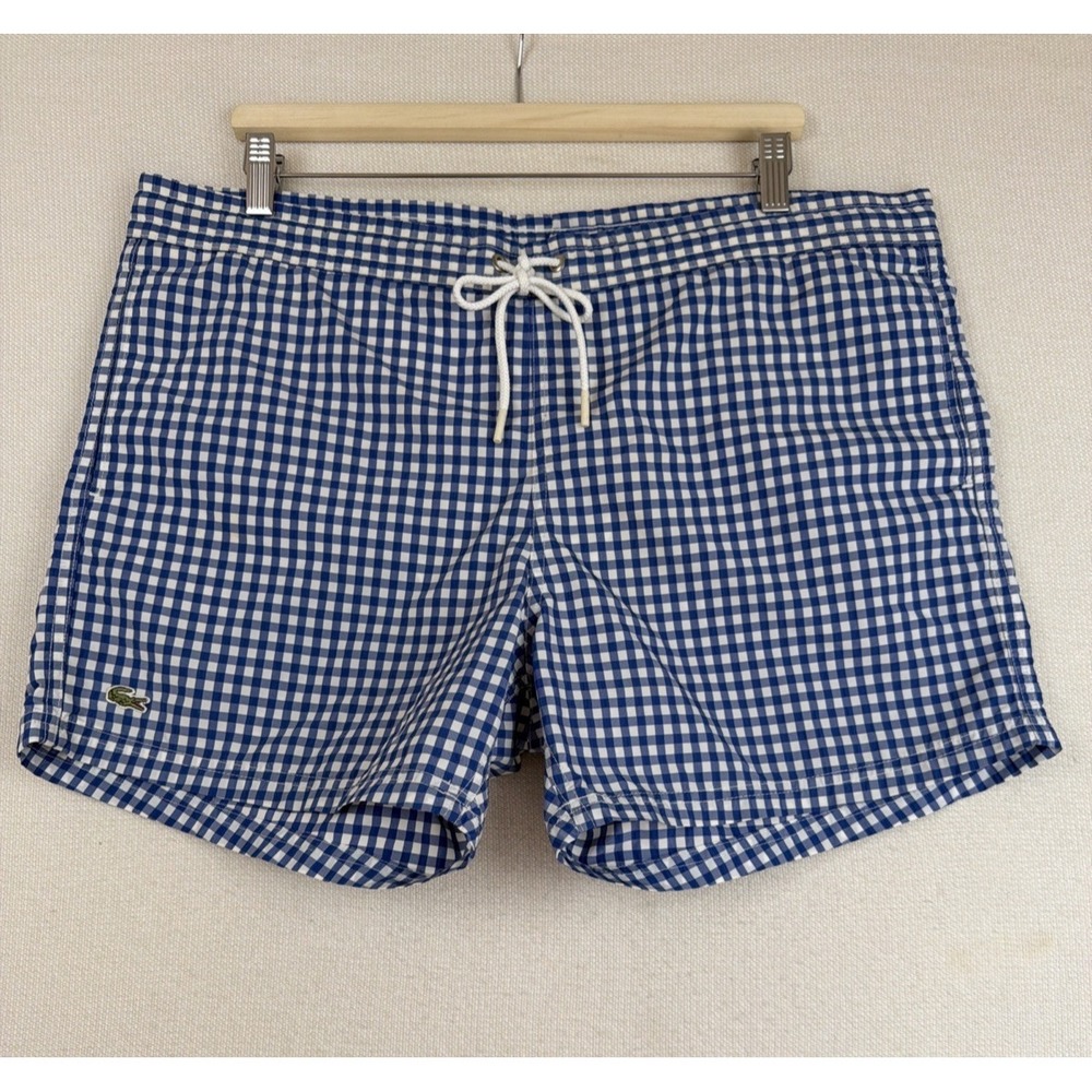 Lacoste Men's Blue Gingham Seersucker Swim Shorts Trunks Size L Preppy Classic